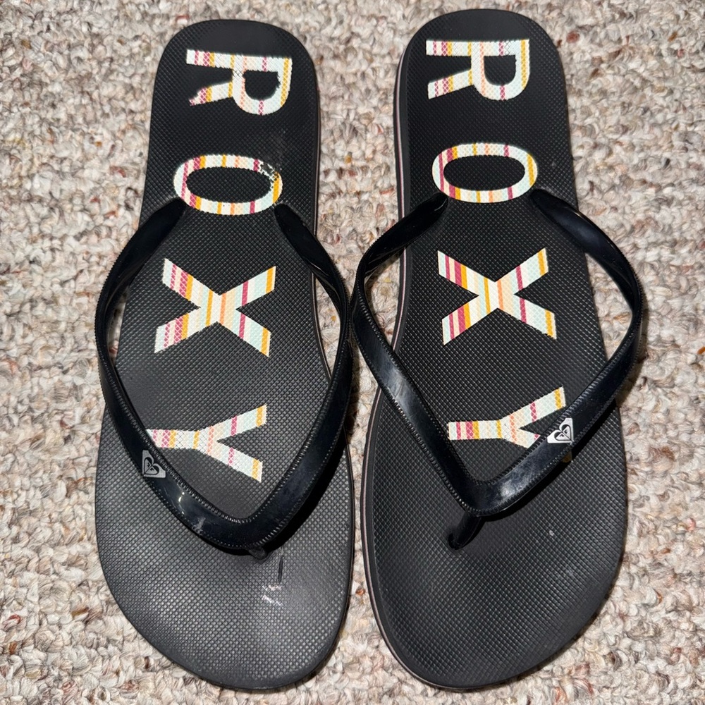 Roxy Black Sandals with Colorful Logo size 10/11